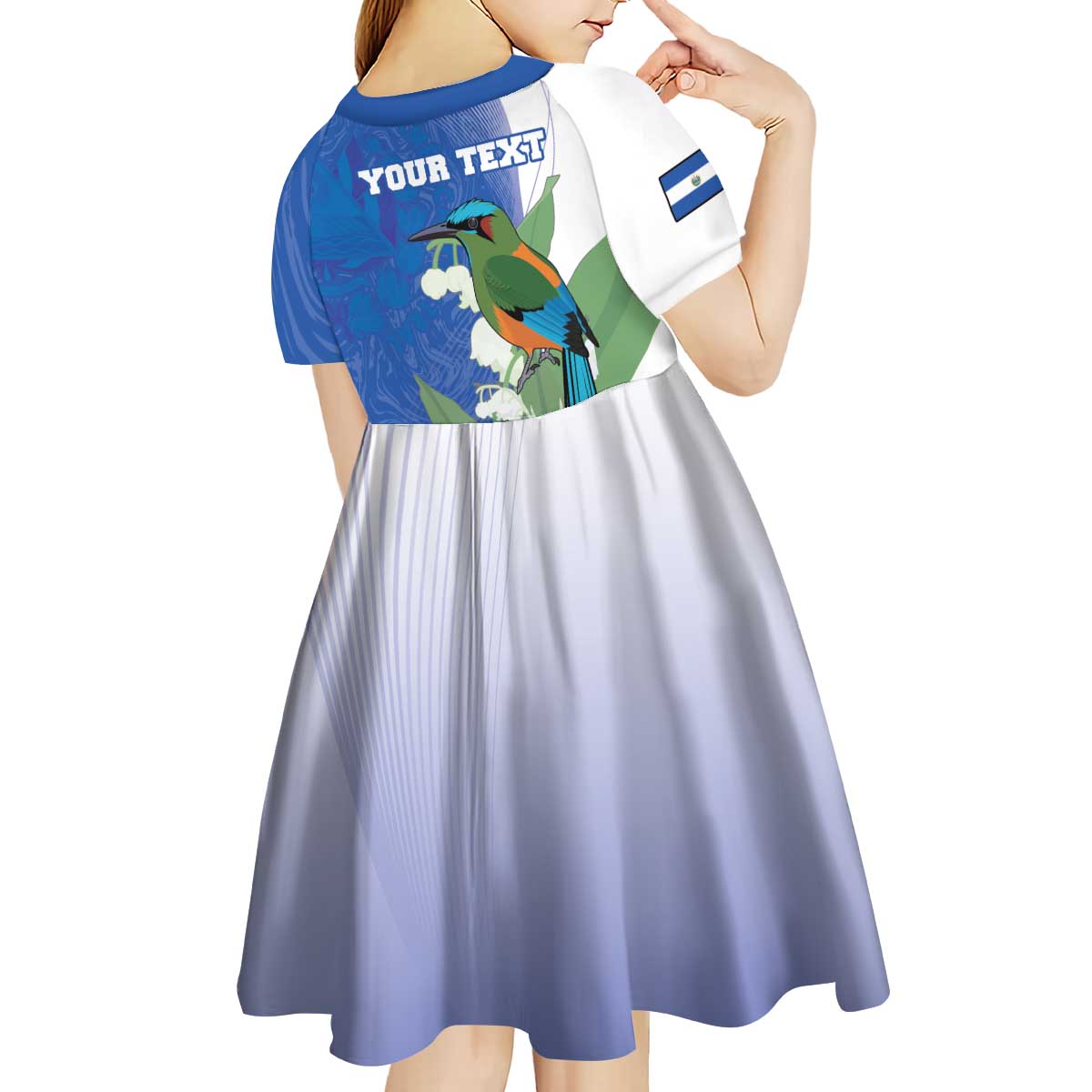 Personalized El Salvador Turquoise Browed Motmot Kid Short Sleeve Dress With Yucca Flowers - Wonder Print Shop