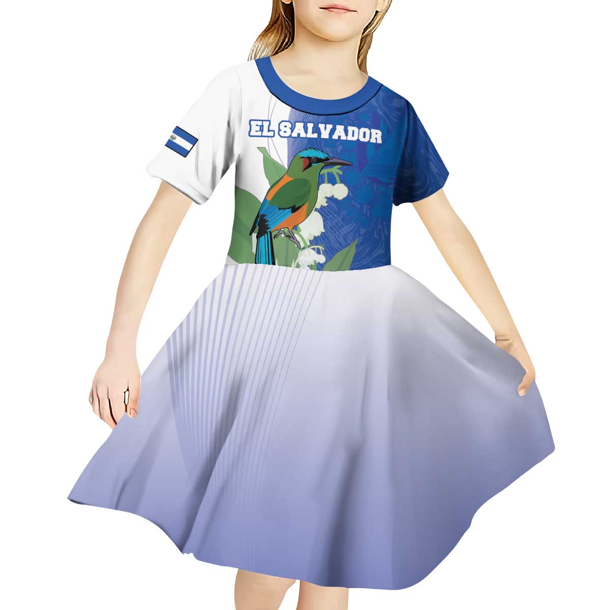 Personalized El Salvador Turquoise Browed Motmot Kid Short Sleeve Dress With Yucca Flowers - Wonder Print Shop