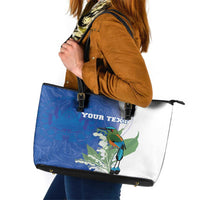 Personalized El Salvador Turquoise Browed Motmot Leather Tote Bag With Yucca Flowers - Wonder Print Shop