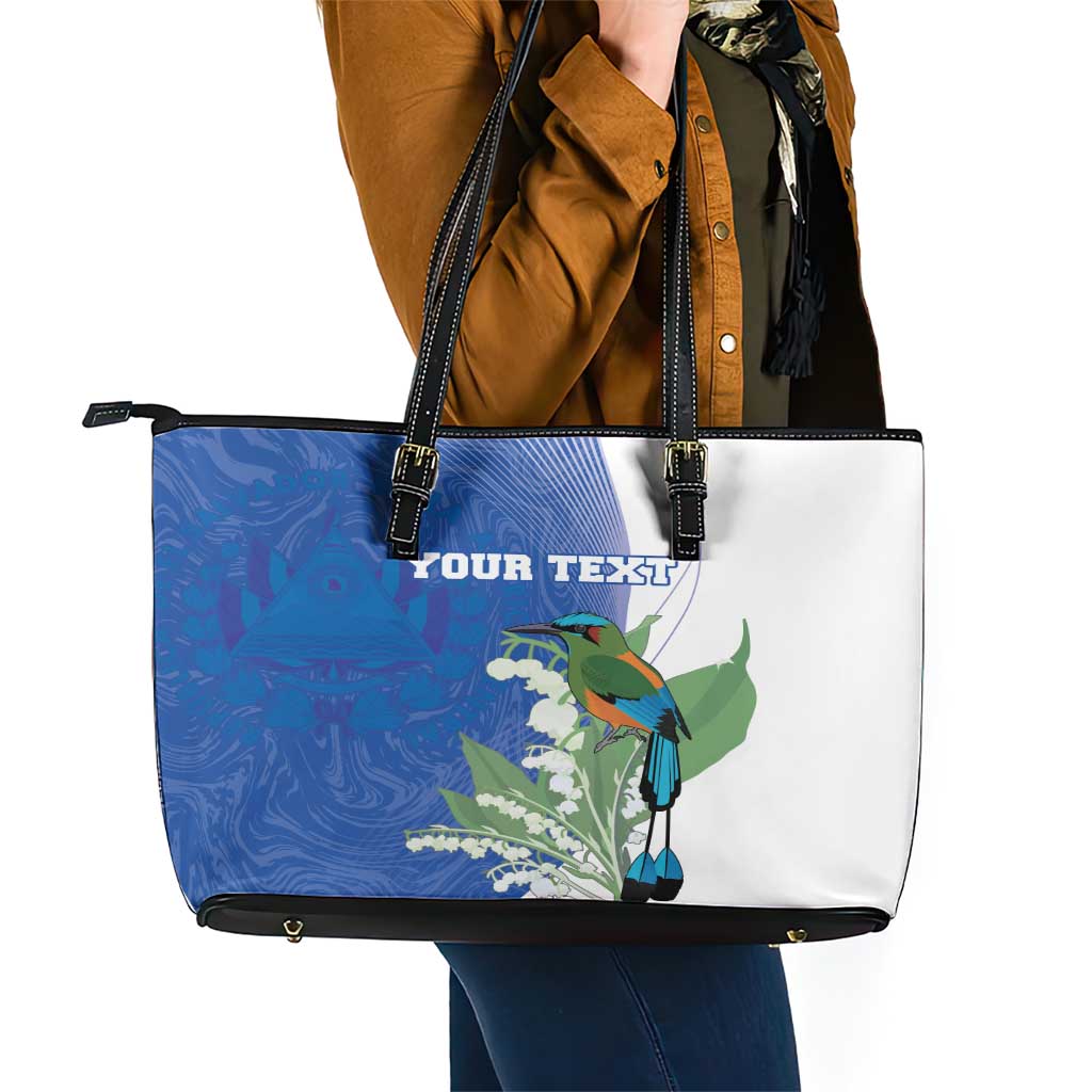 Personalized El Salvador Turquoise Browed Motmot Leather Tote Bag With Yucca Flowers - Wonder Print Shop