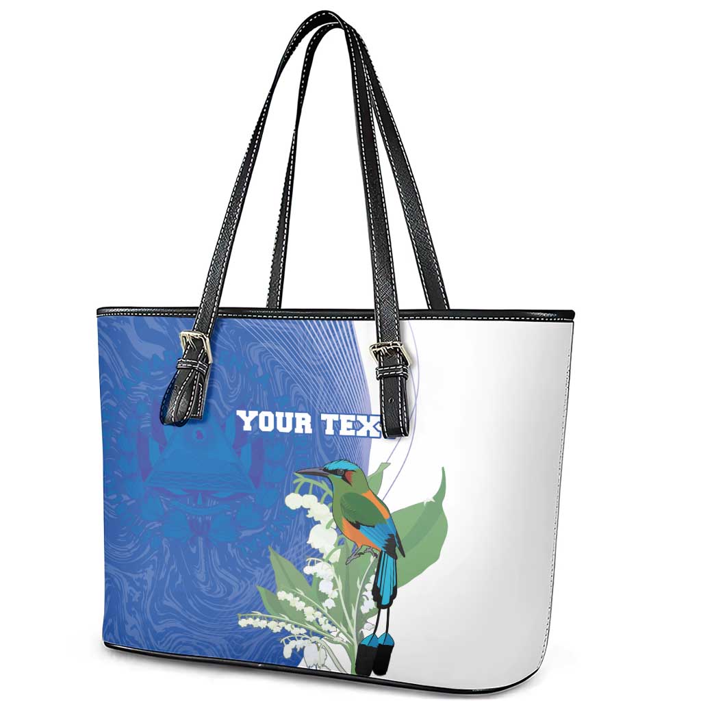 Personalized El Salvador Turquoise Browed Motmot Leather Tote Bag With Yucca Flowers - Wonder Print Shop
