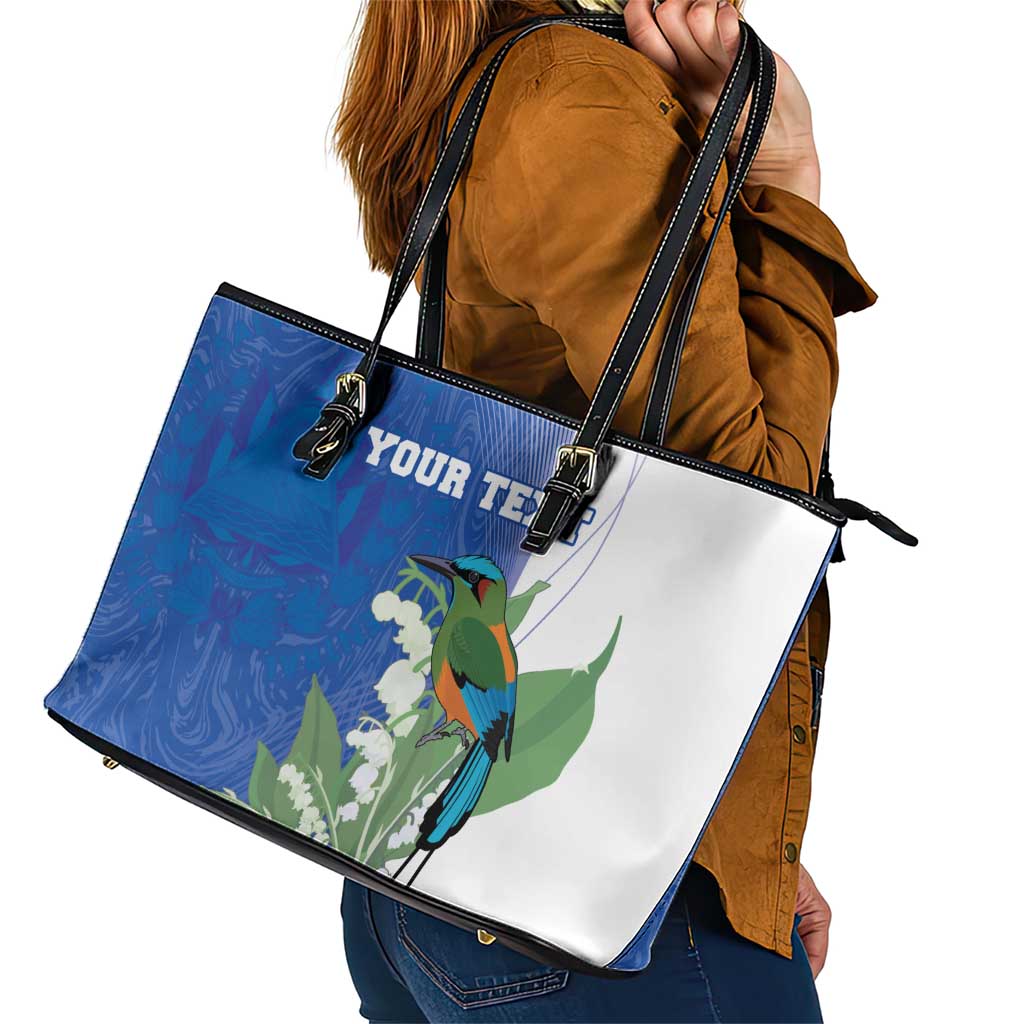 Personalized El Salvador Turquoise Browed Motmot Leather Tote Bag With Yucca Flowers - Wonder Print Shop