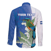 Personalized El Salvador Turquoise Browed Motmot Long Sleeve Button Shirt With Yucca Flowers - Wonder Print Shop
