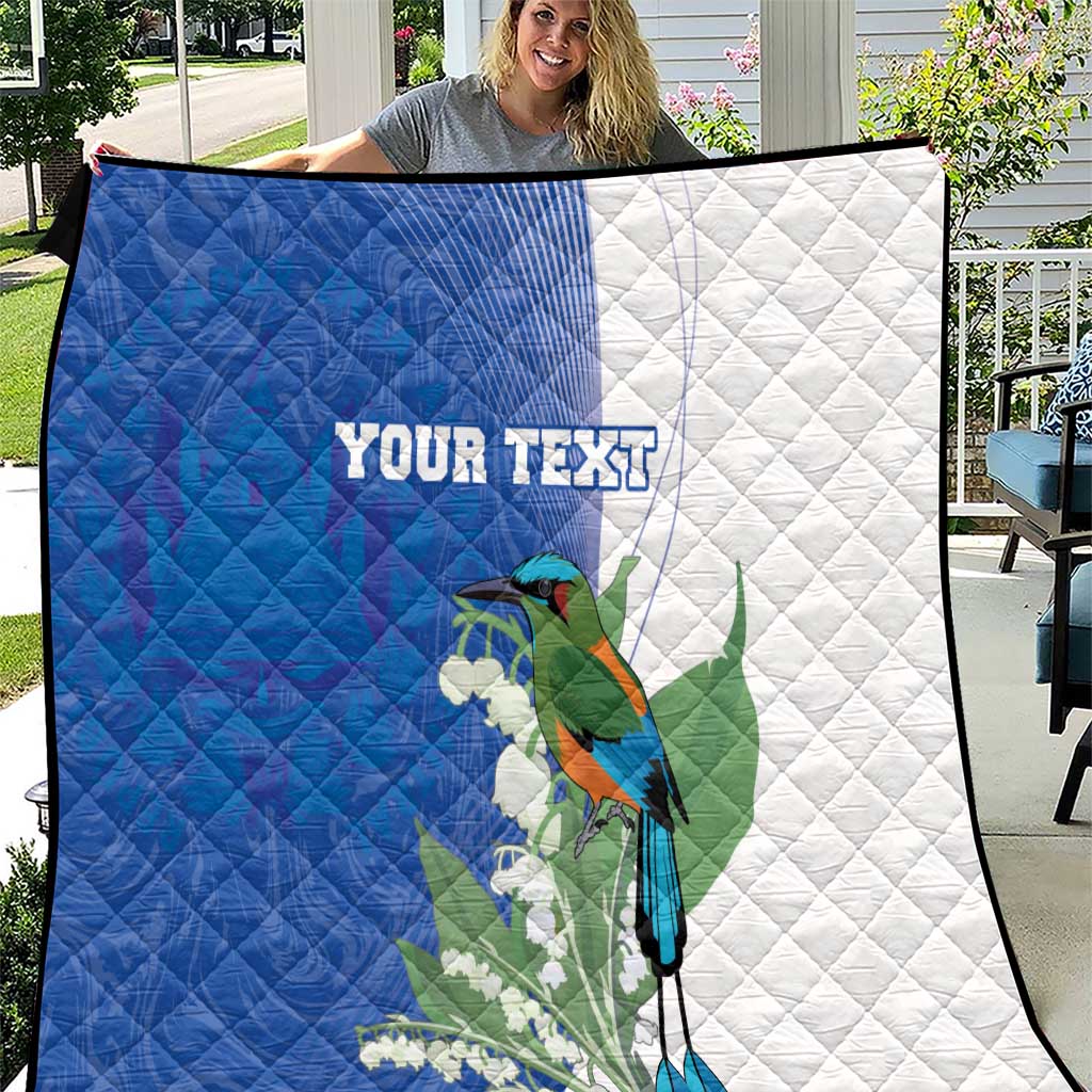 Personalized El Salvador Turquoise Browed Motmot Quilt With Yucca Flowers - Wonder Print Shop