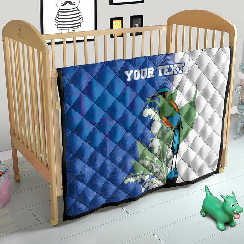 Personalized El Salvador Turquoise Browed Motmot Quilt With Yucca Flowers - Wonder Print Shop