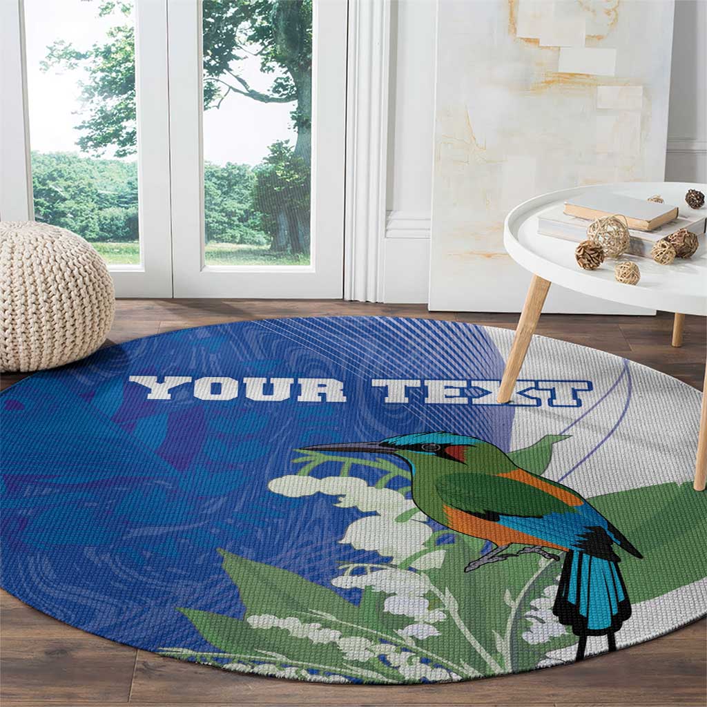 Personalized El Salvador Turquoise Browed Motmot Round Carpet With Yucca Flowers