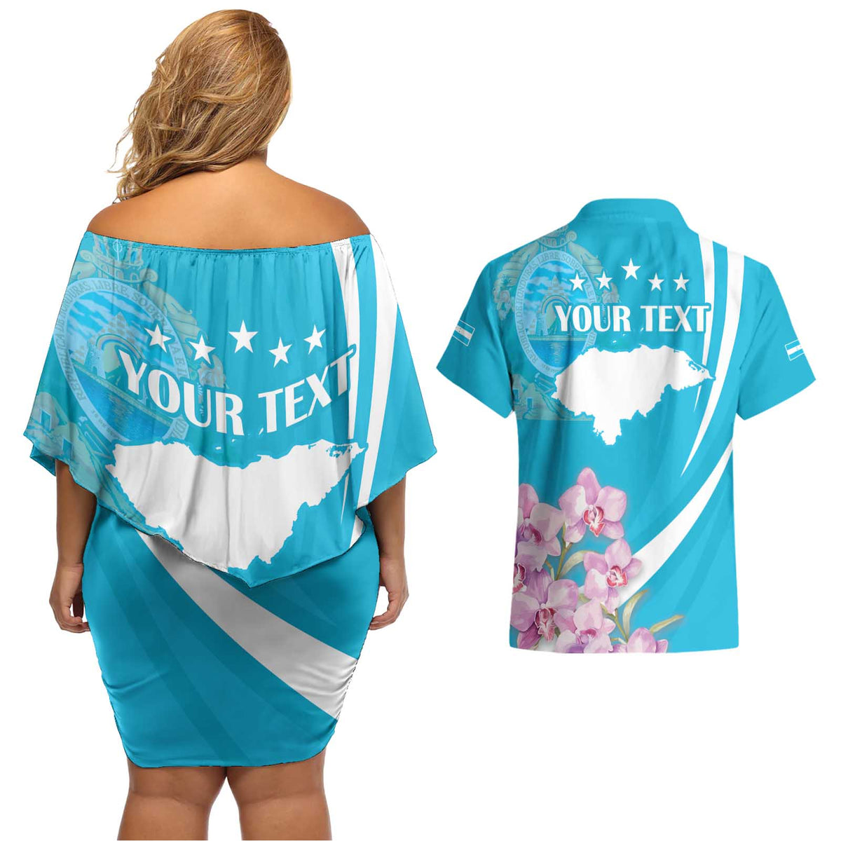 Personalized Honduras Independence Day Couples Matching Off Shoulder Short Dress and Hawaiian Shirt With White Tailed Deer - Wonder Print Shop