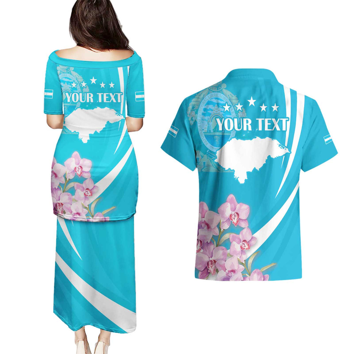 Personalized Honduras Independence Day Couples Matching Puletasi and Hawaiian Shirt With White Tailed Deer - Wonder Print Shop