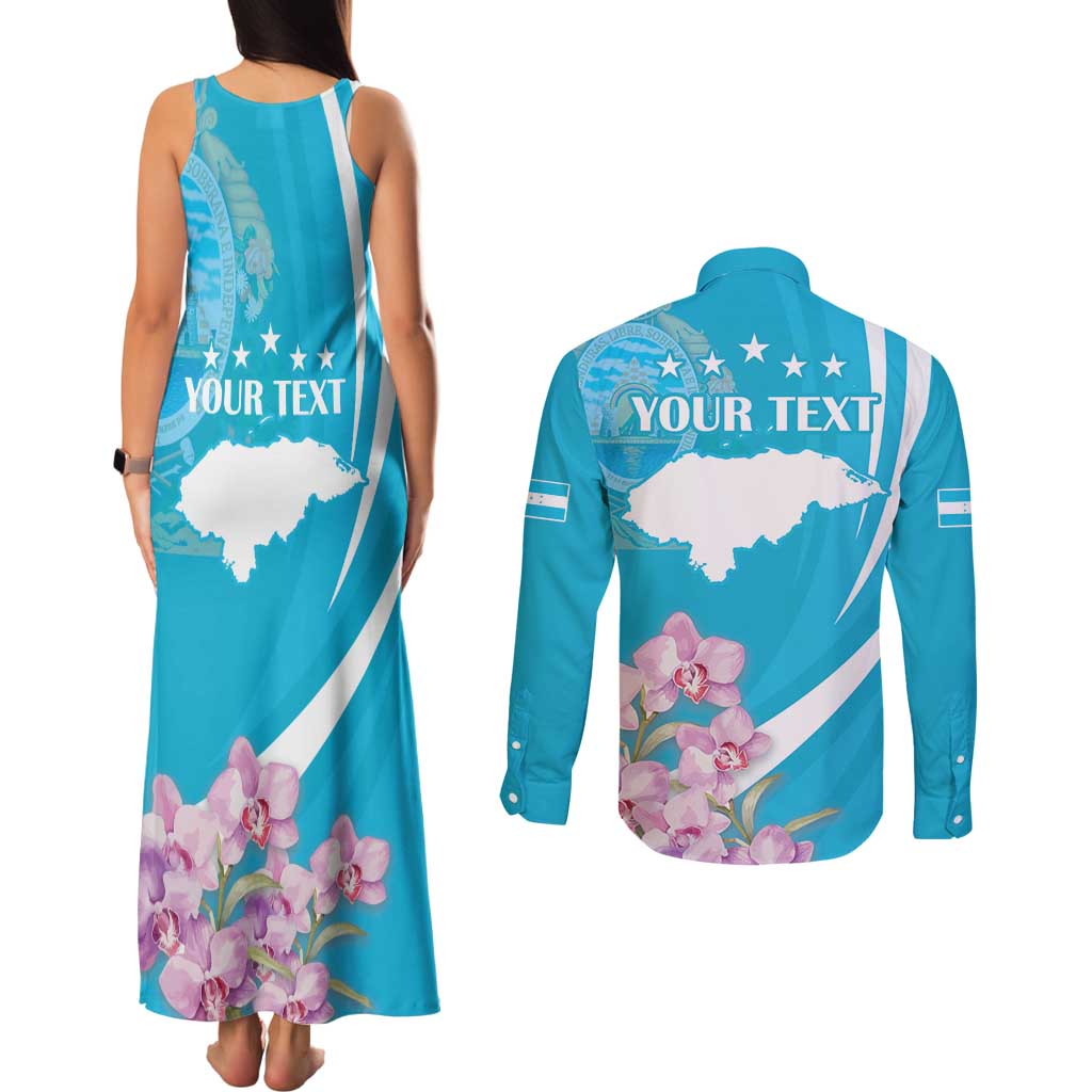 Personalized Honduras Independence Day Couples Matching Tank Maxi Dress and Long Sleeve Button Shirt With White Tailed Deer - Wonder Print Shop