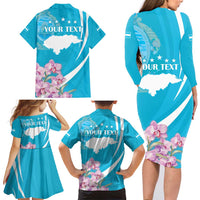 Personalized Honduras Independence Day Family Matching Long Sleeve Bodycon Dress and Hawaiian Shirt With White Tailed Deer - Wonder Print Shop