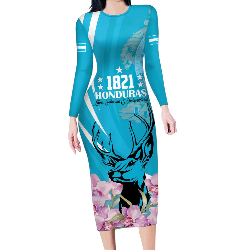 Personalized Honduras Independence Day Family Matching Long Sleeve Bodycon Dress and Hawaiian Shirt With White Tailed Deer - Wonder Print Shop