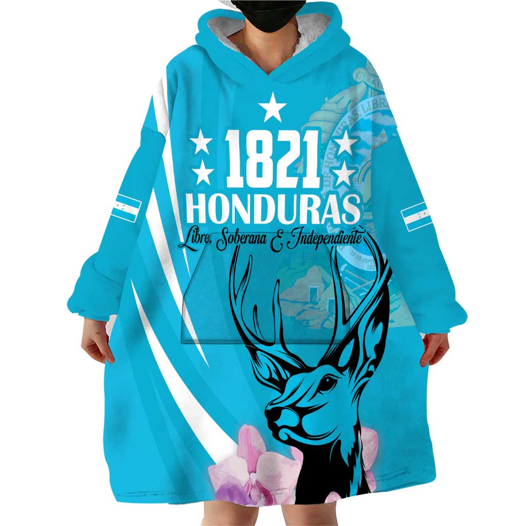 Personalized Honduras Independence Day Wearable Blanket Hoodie With White Tailed Deer - Wonder Print Shop