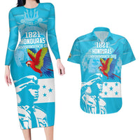 Personalized Honduras Scarlet Macaw Couples Matching Long Sleeve Bodycon Dress and Hawaiian Shirt Happy Independence Day 1821 - Wonder Print Shop