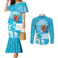 Personalized Honduras Scarlet Macaw Couples Matching Mermaid Dress and Long Sleeve Button Shirt Happy Independence Day 1821