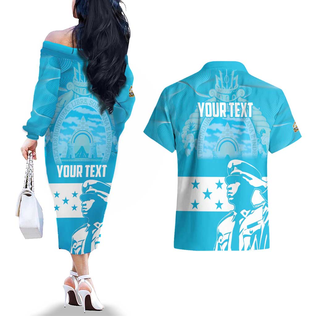 Personalized Honduras Scarlet Macaw Couples Matching Off The Shoulder Long Sleeve Dress and Hawaiian Shirt Happy Independence Day 1821 - Wonder Print Shop