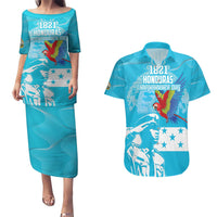 Personalized Honduras Scarlet Macaw Couples Matching Puletasi and Hawaiian Shirt Happy Independence Day 1821 - Wonder Print Shop