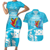 Personalized Honduras Scarlet Macaw Couples Matching Short Sleeve Bodycon Dress and Hawaiian Shirt Happy Independence Day 1821 - Wonder Print Shop