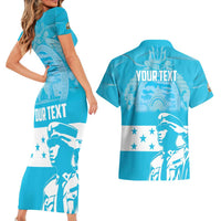 Personalized Honduras Scarlet Macaw Couples Matching Short Sleeve Bodycon Dress and Hawaiian Shirt Happy Independence Day 1821 - Wonder Print Shop