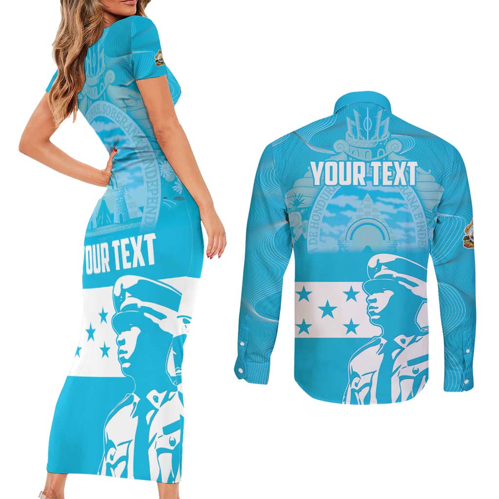 Personalized Honduras Scarlet Macaw Couples Matching Short Sleeve Bodycon Dress and Long Sleeve Button Shirt Happy Independence Day 1821 - Wonder Print Shop