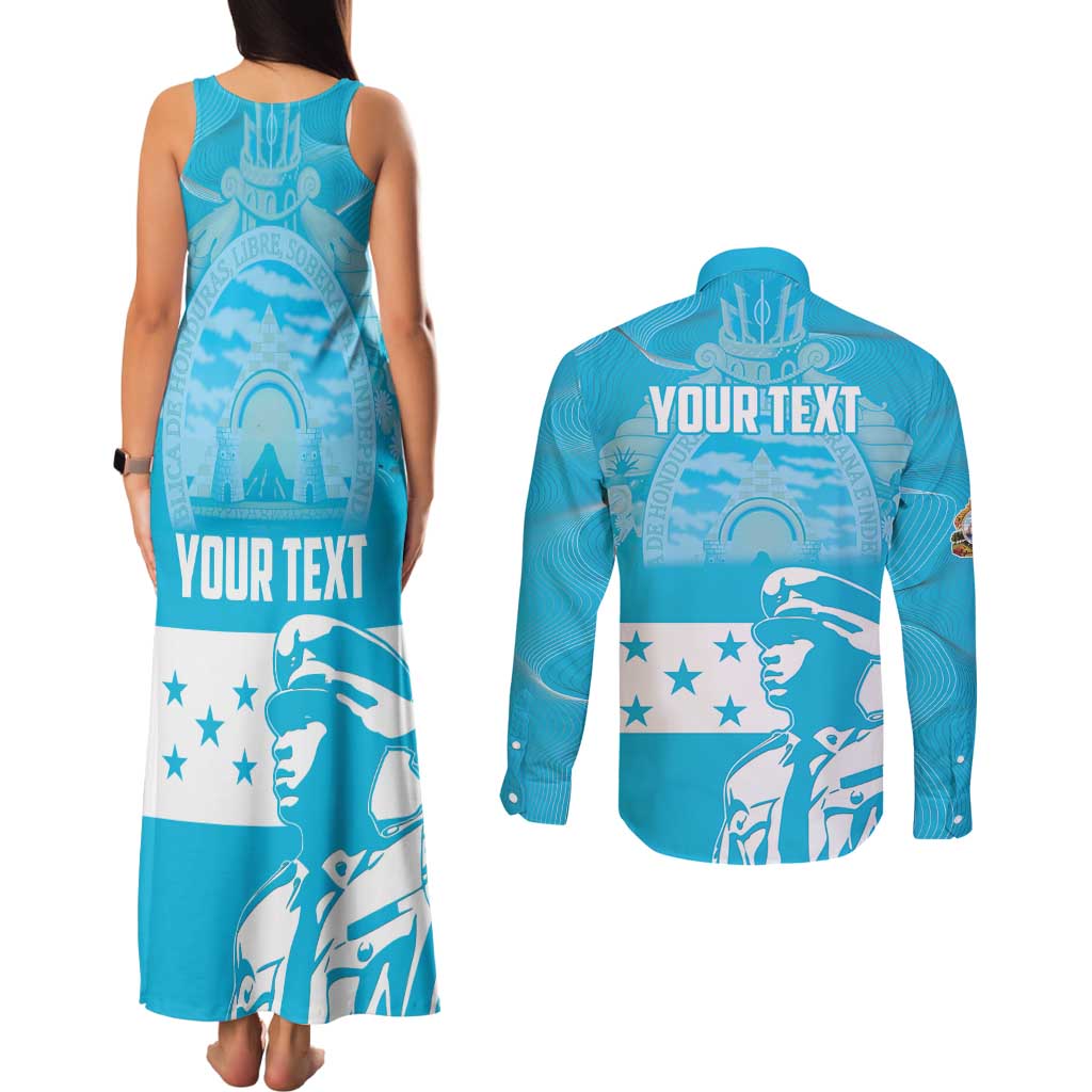 Personalized Honduras Scarlet Macaw Couples Matching Tank Maxi Dress and Long Sleeve Button Shirt Happy Independence Day 1821 - Wonder Print Shop