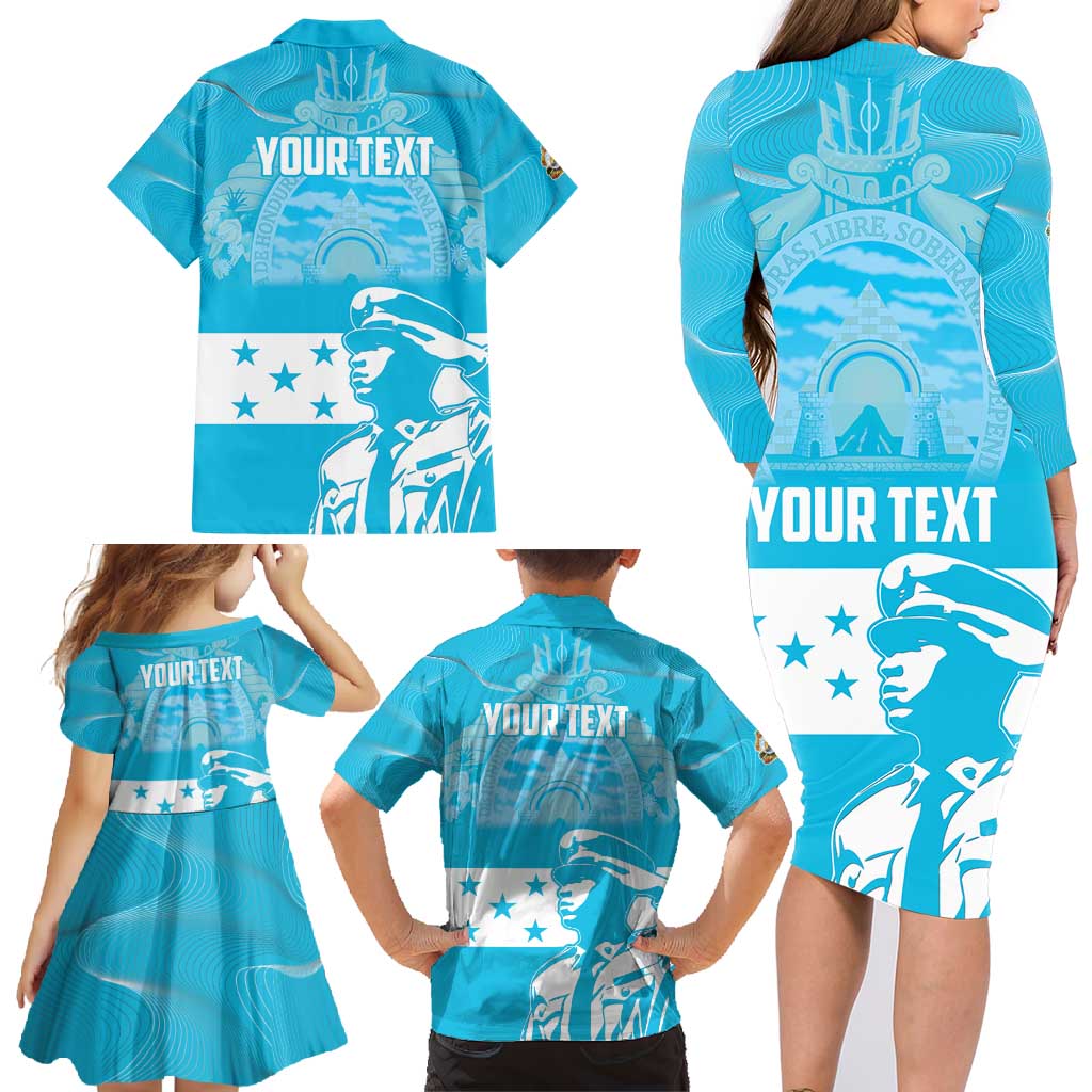 Personalized Honduras Scarlet Macaw Family Matching Long Sleeve Bodycon Dress and Hawaiian Shirt Happy Independence Day 1821 - Wonder Print Shop