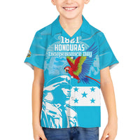 Personalized Honduras Scarlet Macaw Family Matching Off The Shoulder Long Sleeve Dress and Hawaiian Shirt Happy Independence Day 1821 - Wonder Print Shop