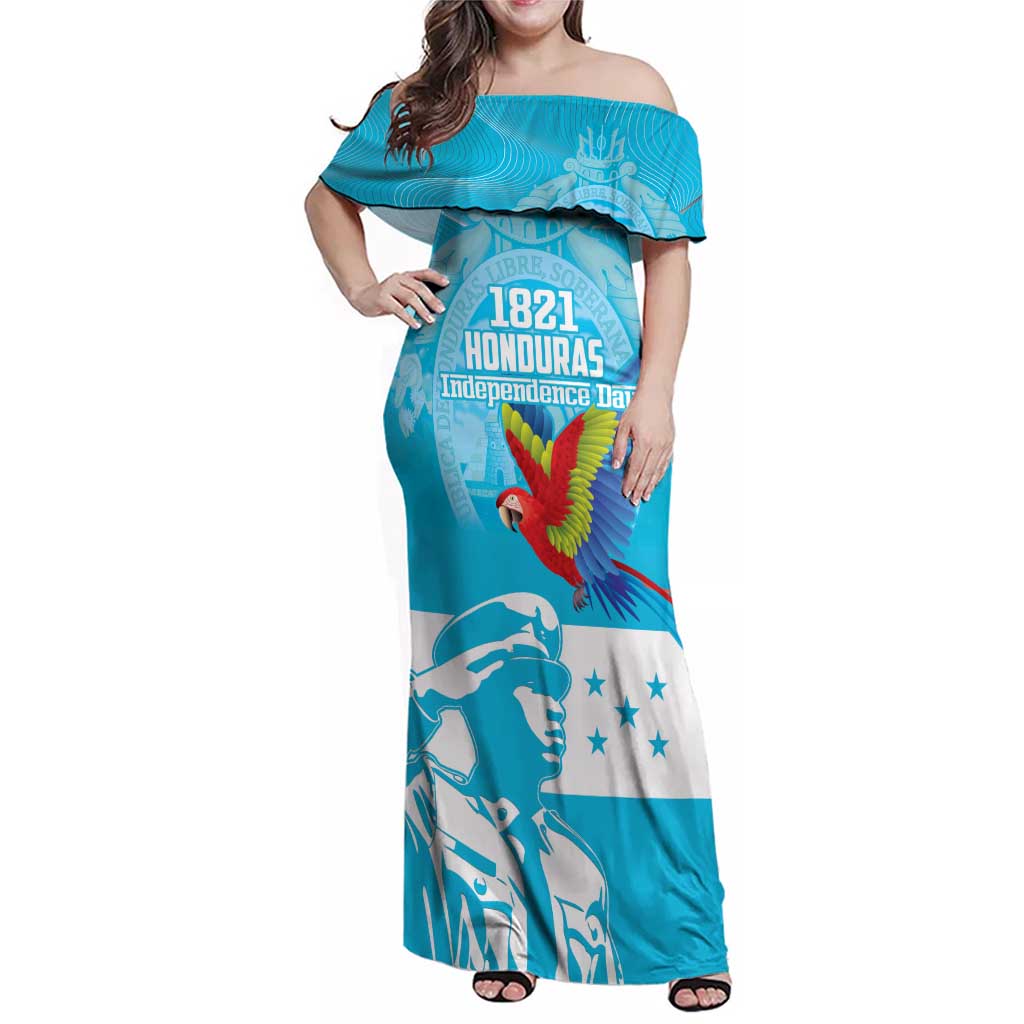 Personalized Honduras Scarlet Macaw Family Matching Off Shoulder Maxi Dress and Hawaiian Shirt Happy Independence Day 1821 - Wonder Print Shop