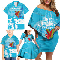Personalized Honduras Scarlet Macaw Family Matching Off Shoulder Short Dress and Hawaiian Shirt Happy Independence Day 1821 - Wonder Print Shop