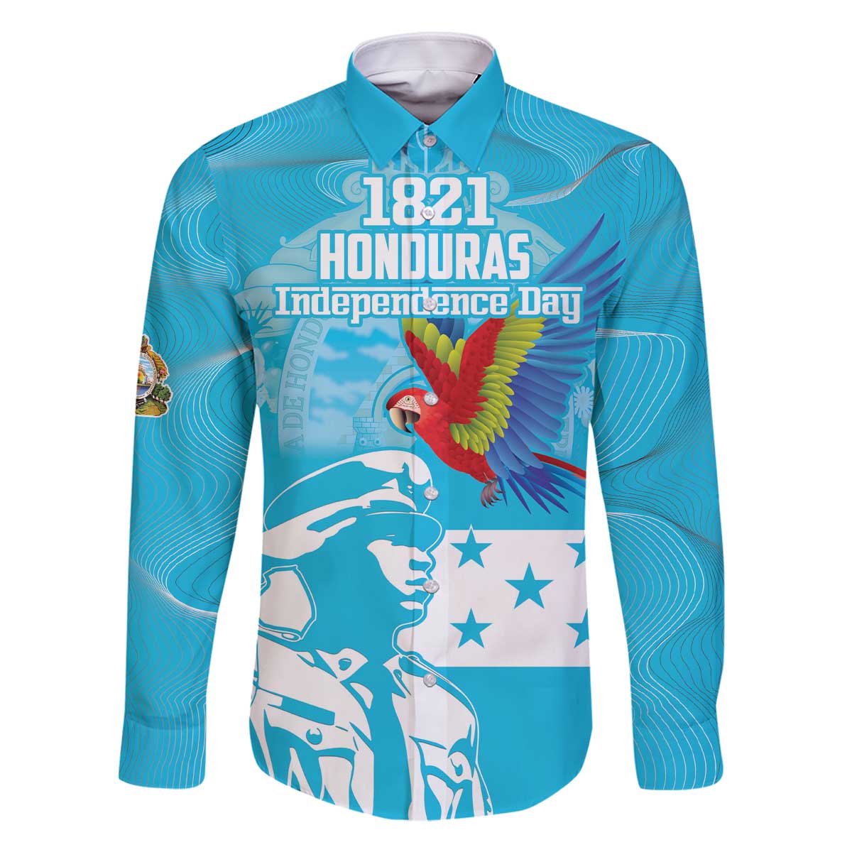 Personalized Honduras Scarlet Macaw Family Matching Off Shoulder Short Dress and Hawaiian Shirt Happy Independence Day 1821 - Wonder Print Shop