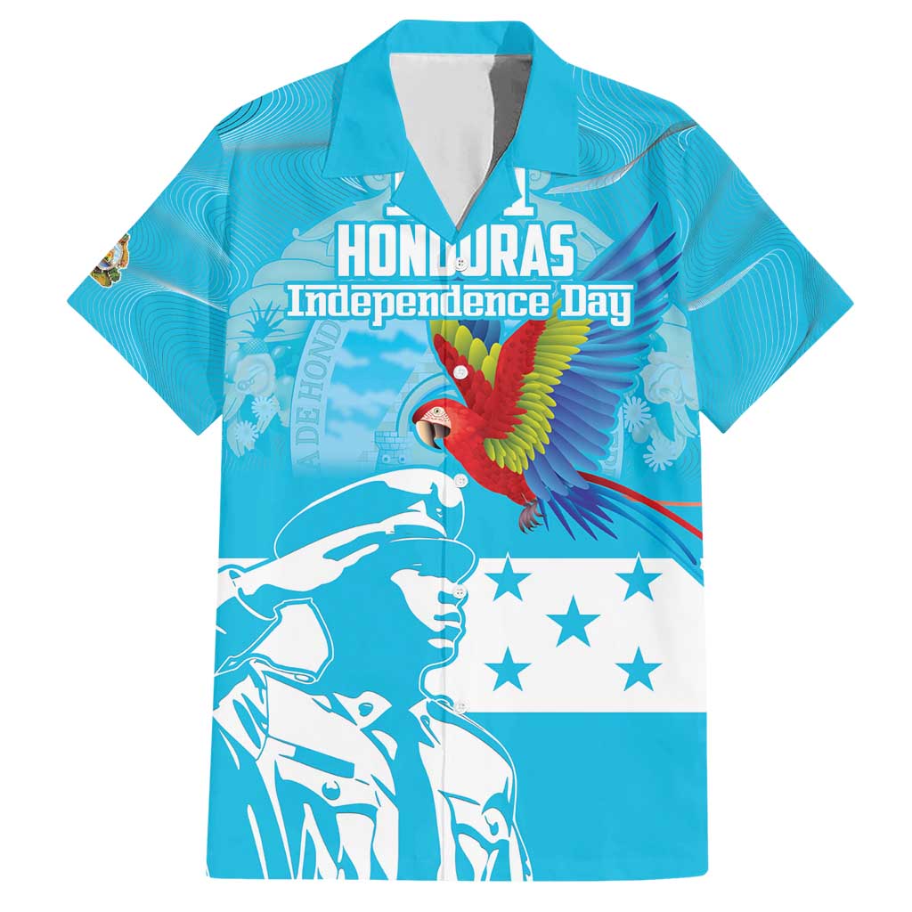 Personalized Honduras Scarlet Macaw Family Matching Short Sleeve Bodycon Dress and Hawaiian Shirt Happy Independence Day 1821 - Wonder Print Shop