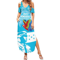 Personalized Honduras Scarlet Macaw Family Matching Summer Maxi Dress and Hawaiian Shirt Happy Independence Day 1821 - Wonder Print Shop