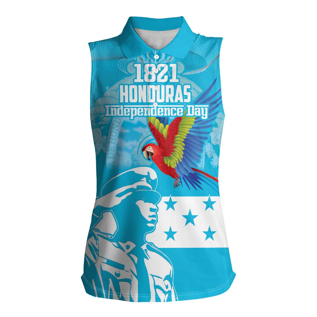 Personalized Honduras Scarlet Macaw Women Sleeveless Polo Shirt Happy Independence Day 1821 - Wonder Print Shop