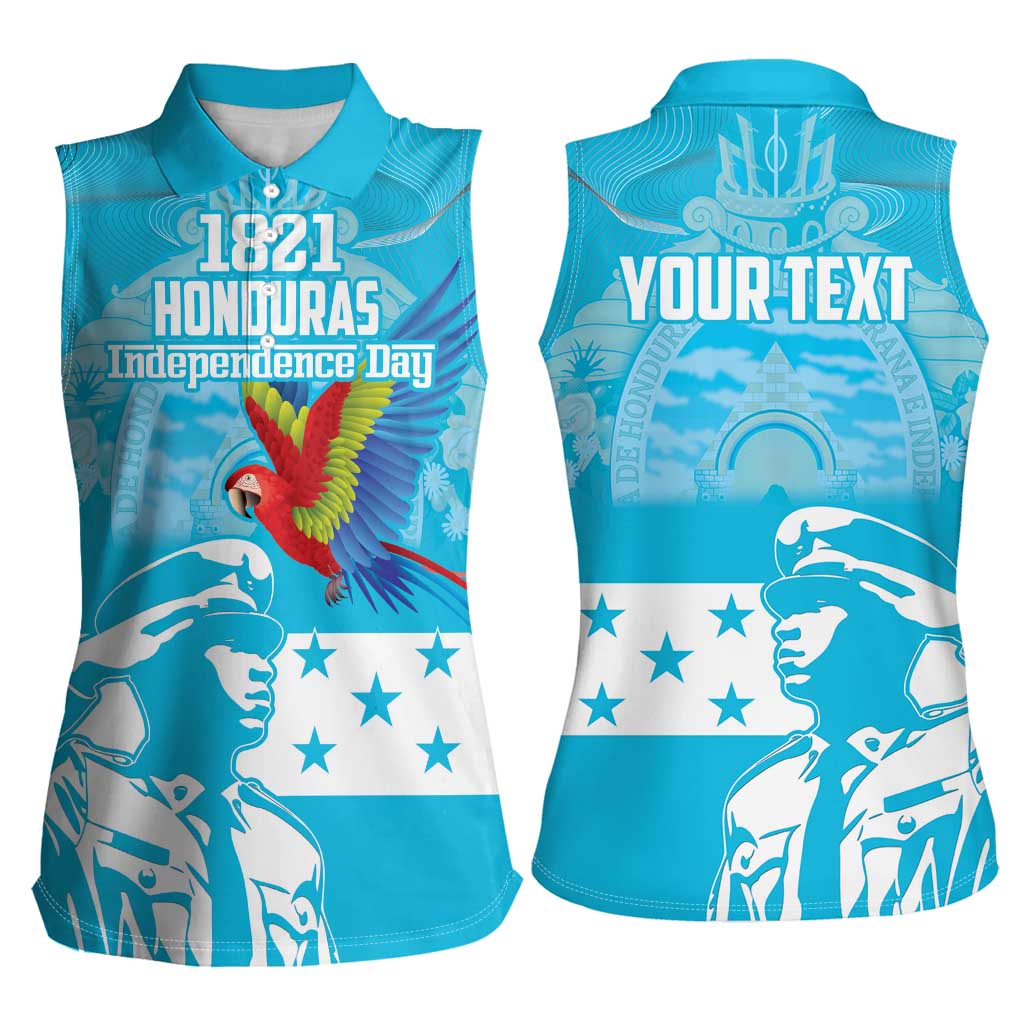 Personalized Honduras Scarlet Macaw Women Sleeveless Polo Shirt Happy Independence Day 1821 - Wonder Print Shop