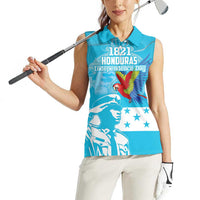 Personalized Honduras Scarlet Macaw Women Sleeveless Polo Shirt Happy Independence Day 1821 - Wonder Print Shop