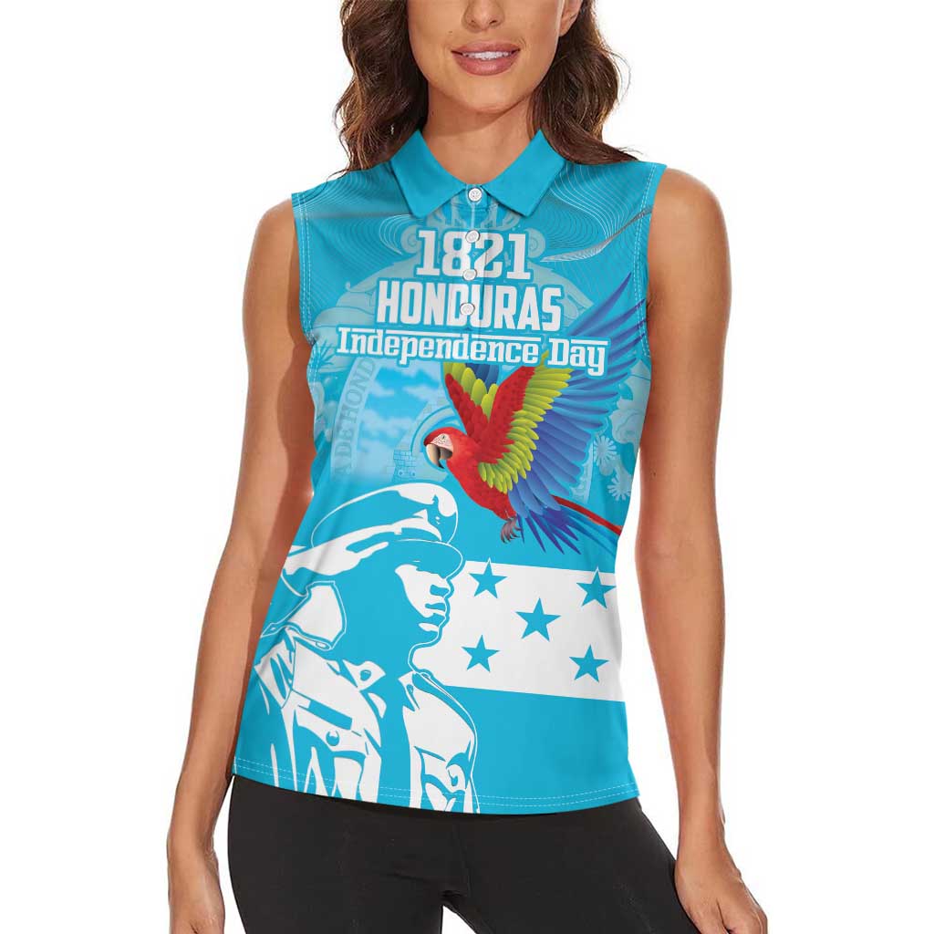 Personalized Honduras Scarlet Macaw Women Sleeveless Polo Shirt Happy Independence Day 1821 - Wonder Print Shop