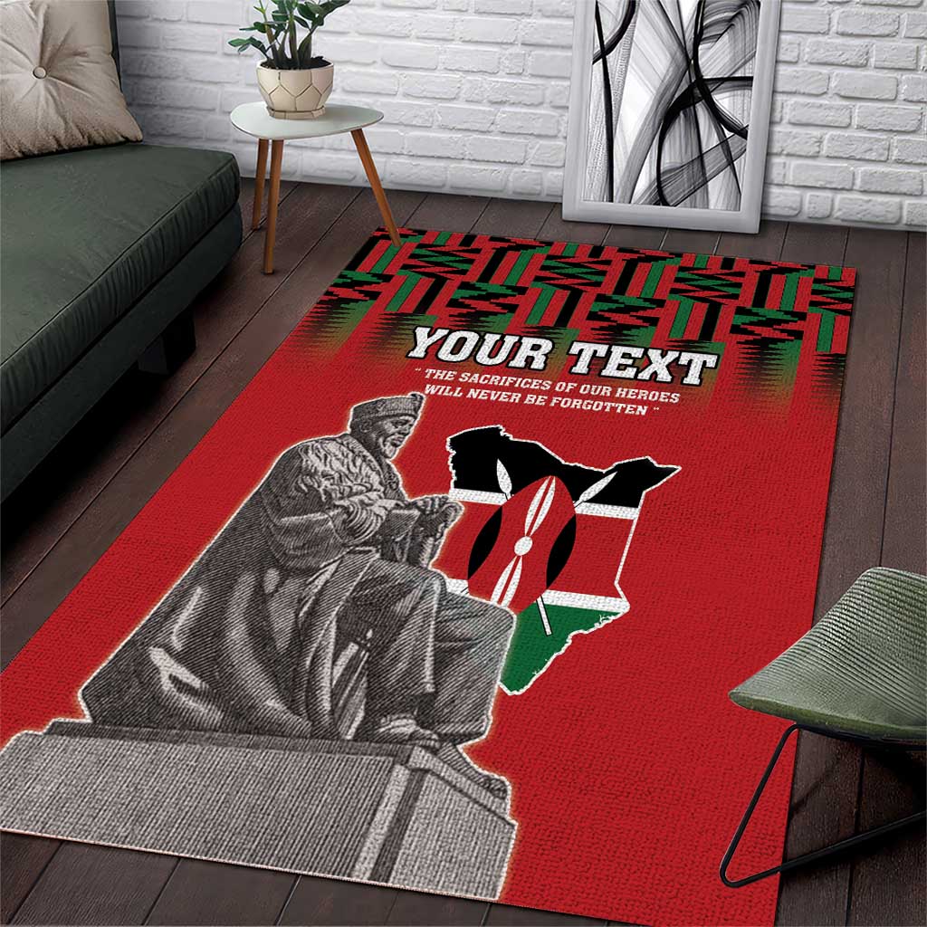 Personalized Kenya Mashujaa Day Area Rug Mzee Jomo Kenyatta With Coat Of Arms - Wonder Print Shop