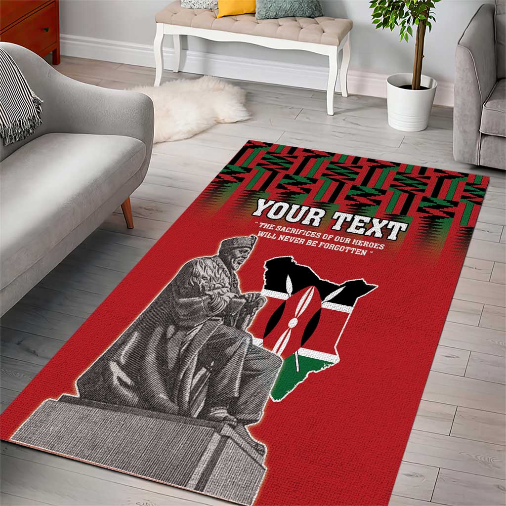 Personalized Kenya Mashujaa Day Area Rug Mzee Jomo Kenyatta With Coat Of Arms - Wonder Print Shop