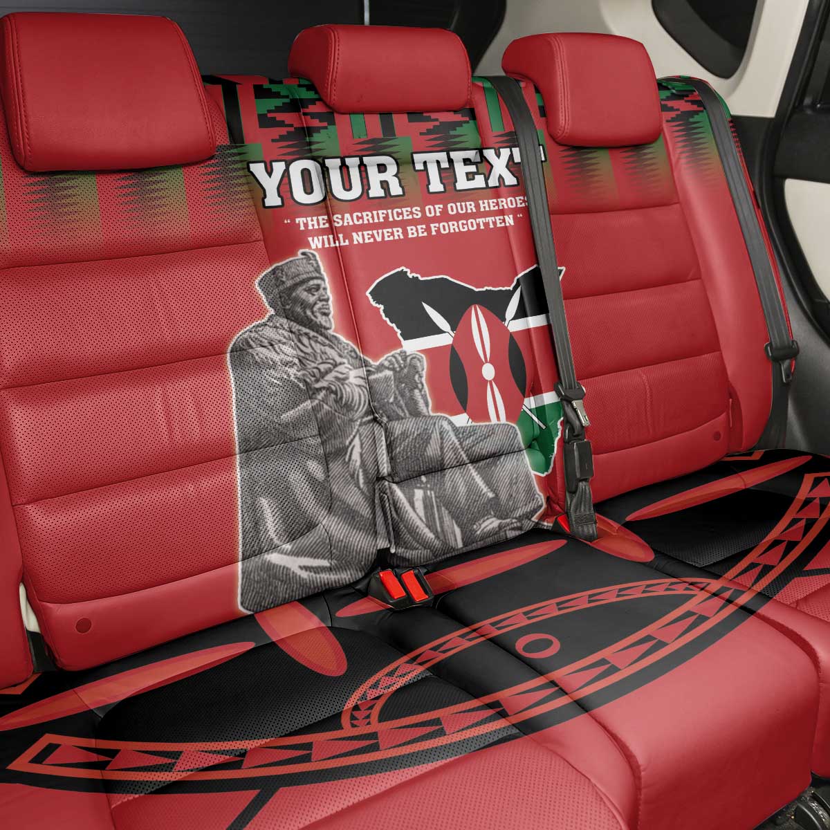 Personalized Kenya Mashujaa Day Back Car Seat Cover Mzee Jomo Kenyatta With Coat Of Arms - Wonder Print Shop