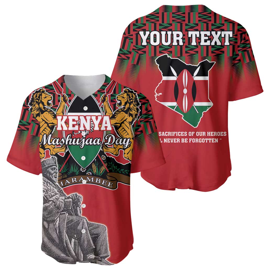 Personalized Kenya Mashujaa Day Baseball Jersey Mzee Jomo Kenyatta With Coat Of Arms - Wonder Print Shop