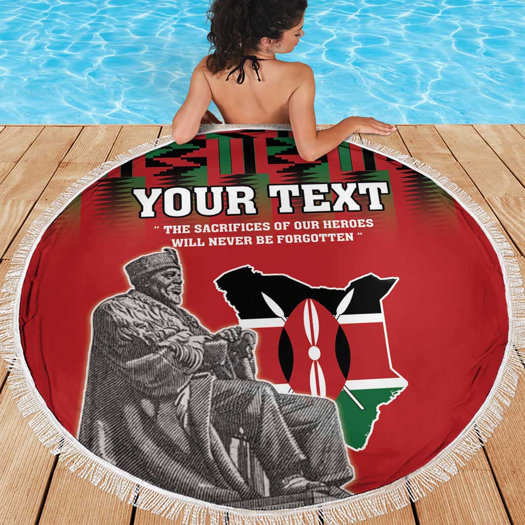 Personalized Kenya Mashujaa Day Beach Blanket Mzee Jomo Kenyatta With Coat Of Arms - Wonder Print Shop
