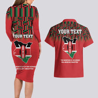 Personalized Kenya Mashujaa Day Couples Matching Long Sleeve Bodycon Dress and Hawaiian Shirt Mzee Jomo Kenyatta With Coat Of Arms - Wonder Print Shop