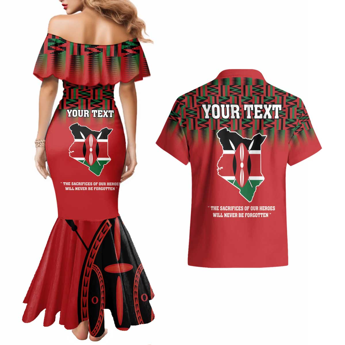 Personalized Kenya Mashujaa Day Couples Matching Mermaid Dress and Hawaiian Shirt Mzee Jomo Kenyatta With Coat Of Arms - Wonder Print Shop
