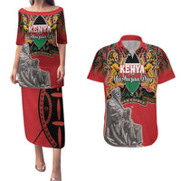 Personalized Kenya Mashujaa Day Couples Matching Puletasi and Hawaiian Shirt Mzee Jomo Kenyatta With Coat Of Arms - Wonder Print Shop