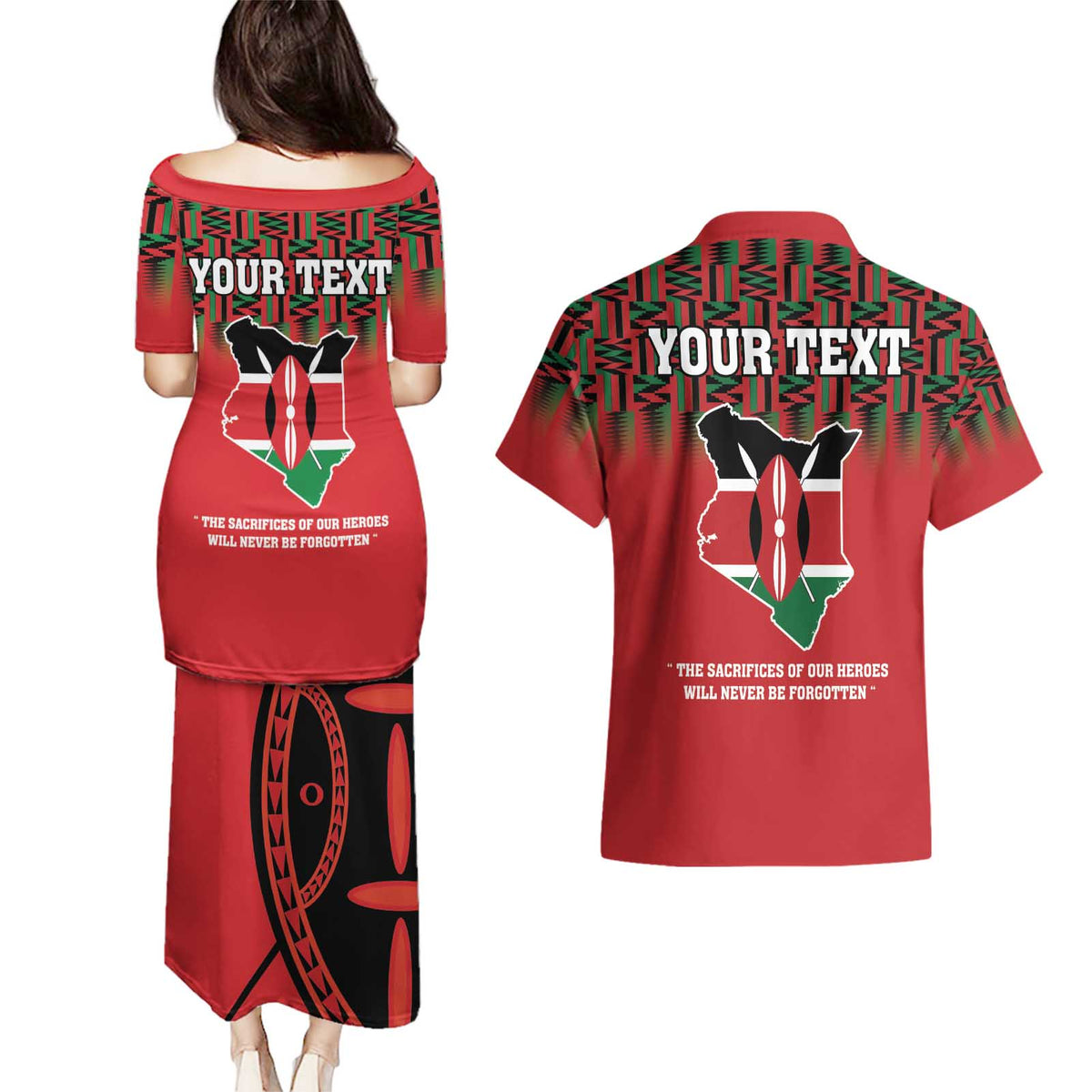Personalized Kenya Mashujaa Day Couples Matching Puletasi and Hawaiian Shirt Mzee Jomo Kenyatta With Coat Of Arms - Wonder Print Shop