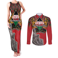 Personalized Kenya Mashujaa Day Couples Matching Tank Maxi Dress and Long Sleeve Button Shirt Mzee Jomo Kenyatta With Coat Of Arms - Wonder Print Shop