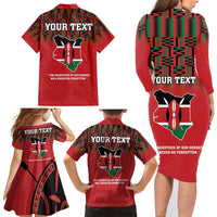 Personalized Kenya Mashujaa Day Family Matching Long Sleeve Bodycon Dress and Hawaiian Shirt Mzee Jomo Kenyatta With Coat Of Arms - Wonder Print Shop