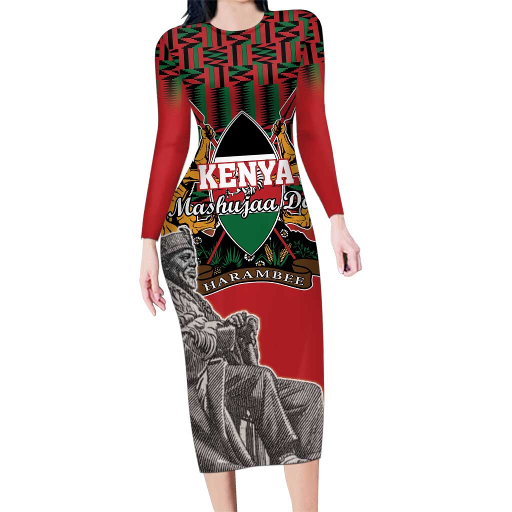 Personalized Kenya Mashujaa Day Family Matching Long Sleeve Bodycon Dress and Hawaiian Shirt Mzee Jomo Kenyatta With Coat Of Arms - Wonder Print Shop
