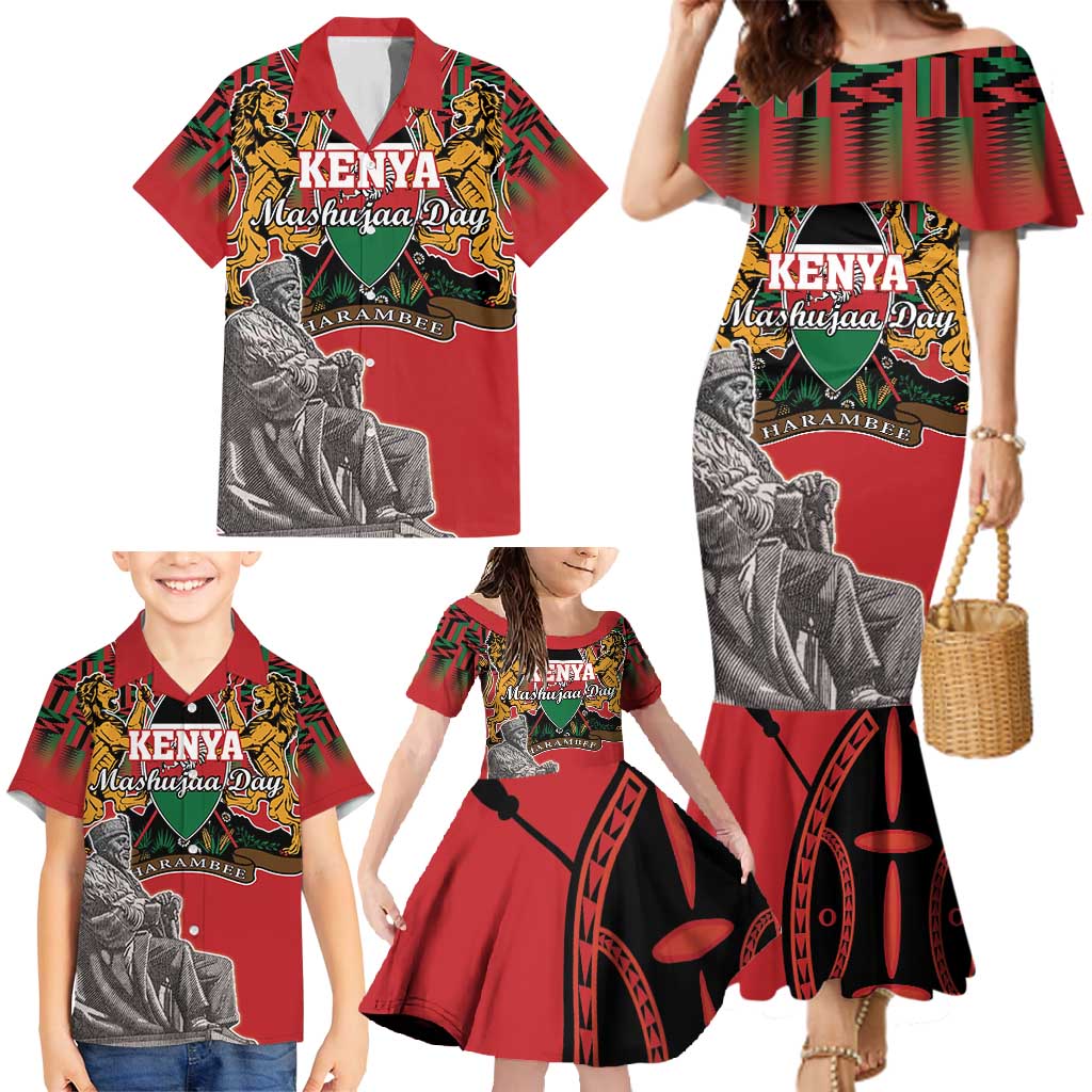Personalized Kenya Mashujaa Day Family Matching Mermaid Dress and Hawaiian Shirt Mzee Jomo Kenyatta With Coat Of Arms - Wonder Print Shop