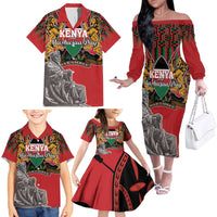 Personalized Kenya Mashujaa Day Family Matching Off The Shoulder Long Sleeve Dress and Hawaiian Shirt Mzee Jomo Kenyatta With Coat Of Arms - Wonder Print Shop