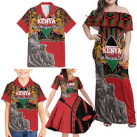 Personalized Kenya Mashujaa Day Family Matching Off Shoulder Maxi Dress and Hawaiian Shirt Mzee Jomo Kenyatta With Coat Of Arms - Wonder Print Shop